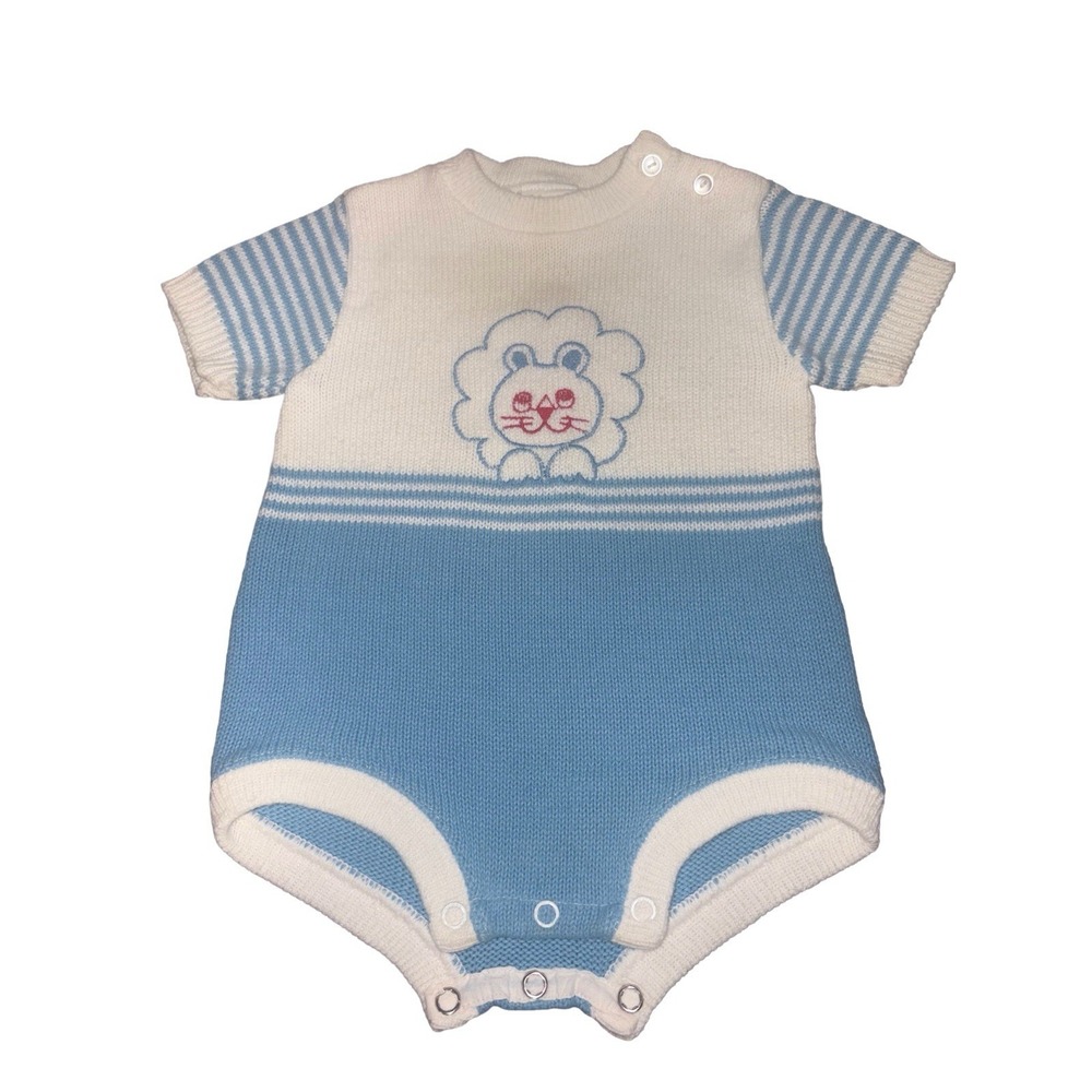 Vintage 1980's Toddler Time JCPenney‎ 18-23 Lbs Knit Lion Blue Stripe One Piece